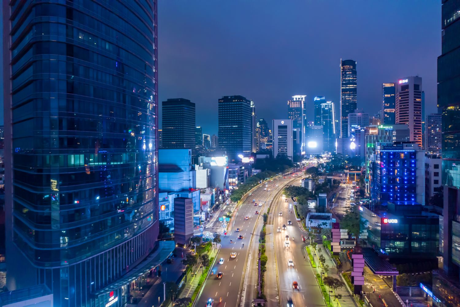 Aerial view of a modern city centre in Indonesia